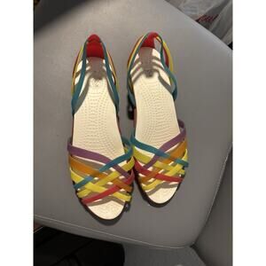 Crocs Isabella Huarache Jelly Multicolor Rainbow Flat Strappy Sandals Womens 9